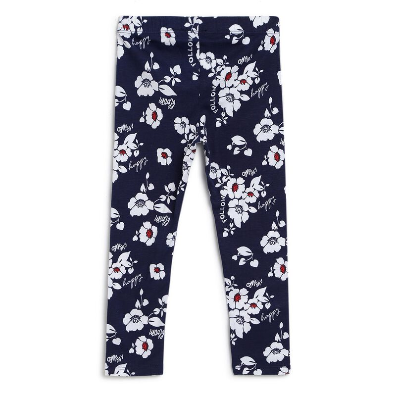 Girls Blue Floral Printed Leggings image number 1